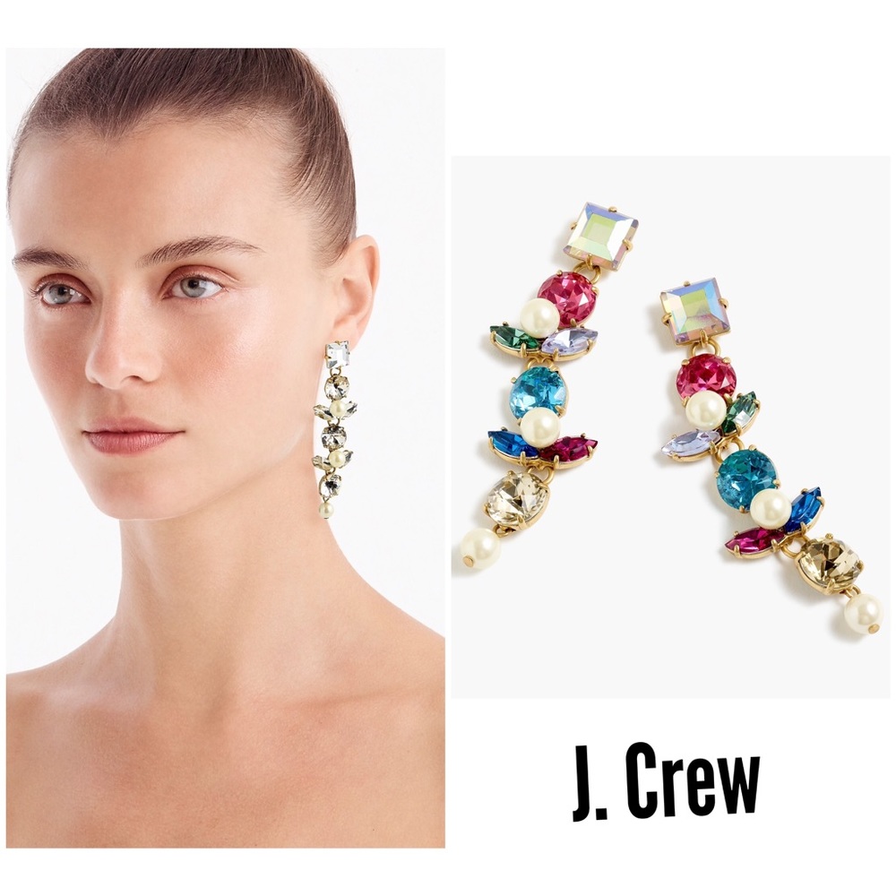 NWT J. CREW Crystal and Pearl Drop Earrings - Picture 2 of 2